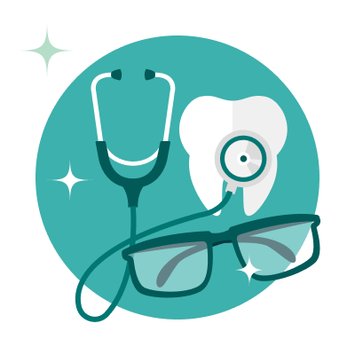 Medical, dental, and vision icon with teal background